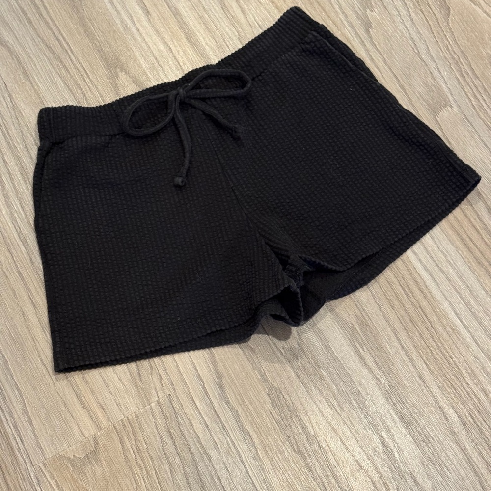 Madewell Ribbed Black Shorts Drawstring Cotton Blend medium Women’s shorts